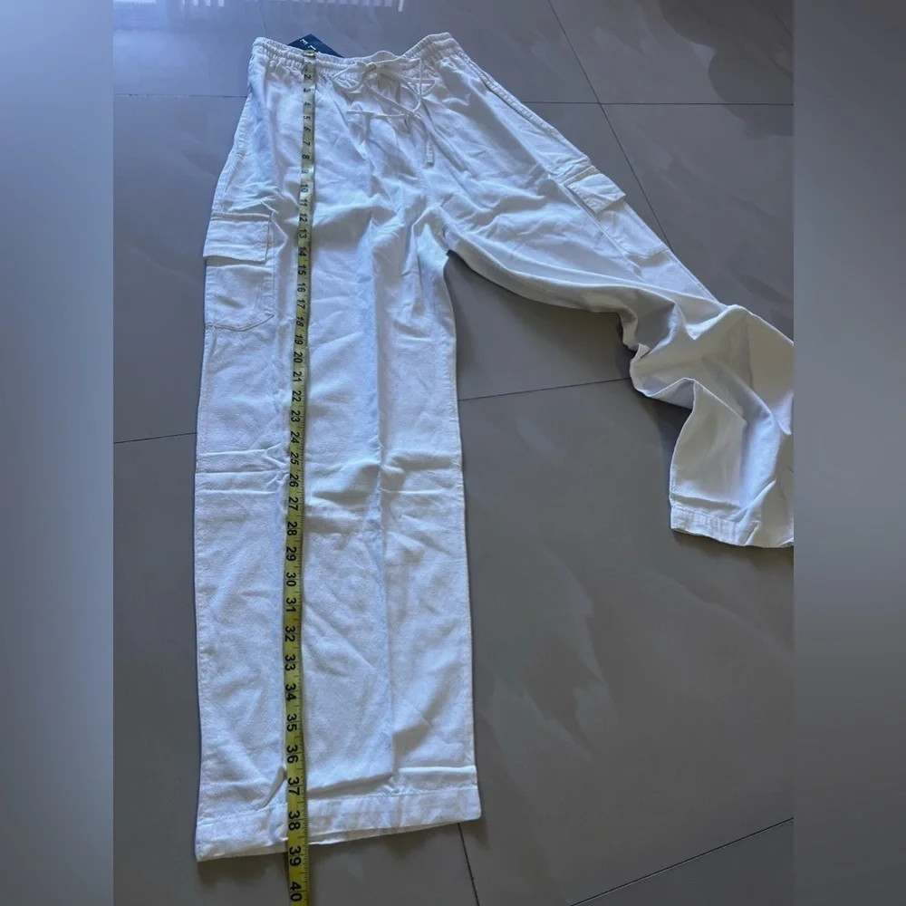 Cargo pants sample Nancy-R women cargo pants white elastic waist tie cotton